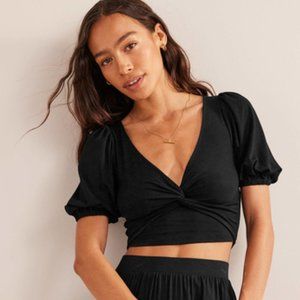 NWT Boden Black Crop Twist detail Top Sz Small